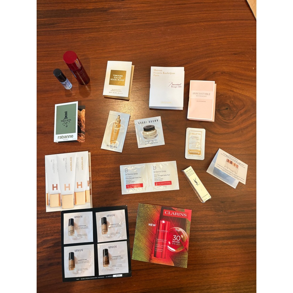 Luxury Beauty Fragrance Sample Lot TFord Baccarat Rouge Shiseido Caudalie Armani